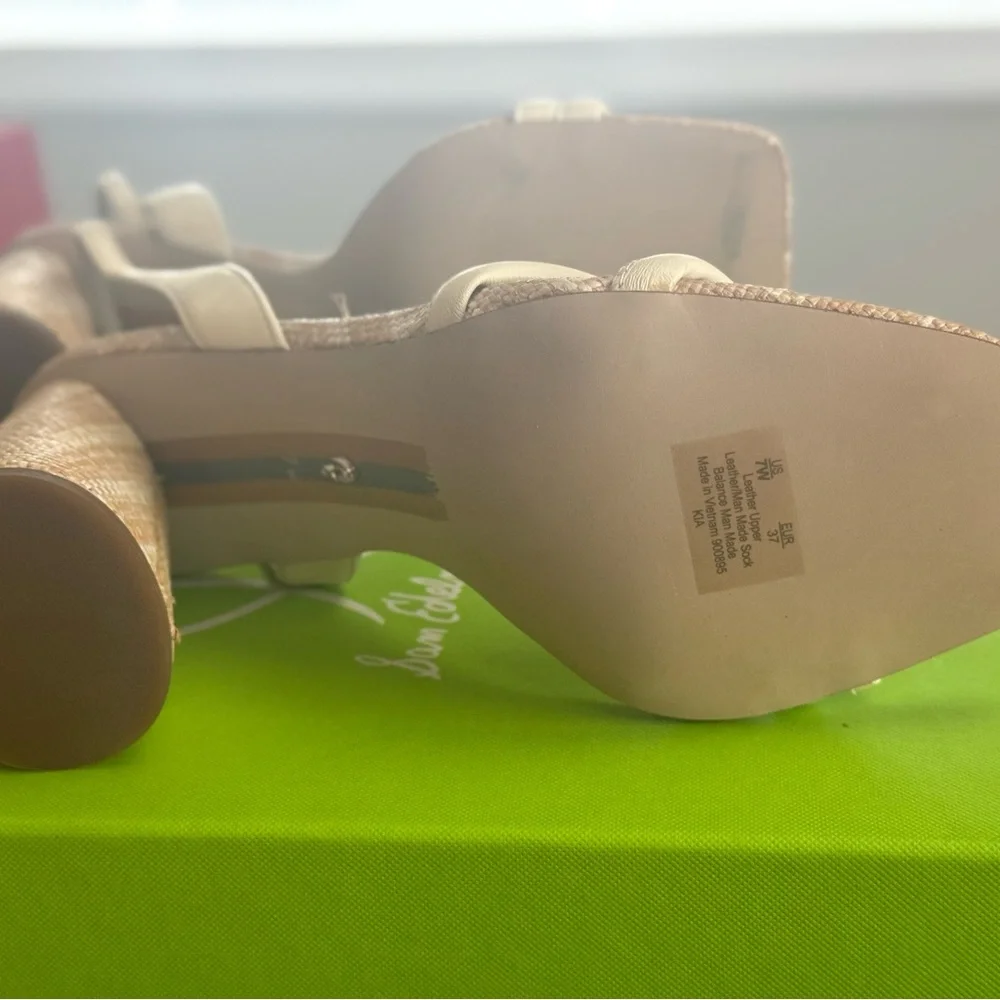 Brand New Sam Edelman Kia Wheat Leather Sandals with Cylindrical Heel Size 7 - Picture 4 of 6